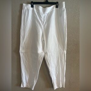 Eileen Fisher Women’s XL White 100 % Organic Linen Pants Elastic Waist EUC